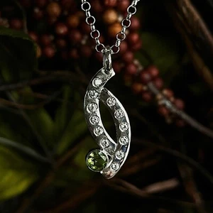 Elegant Swirl Pendant Necklace Green Peridot Twisting Accent CZ Sterling Silver - Picture 1 of 4