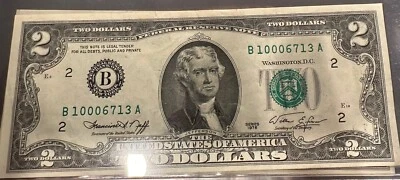 1976 2 dollar bill Low Serial # B - Image 1 of 2