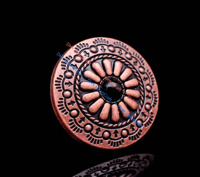 10X Retro Copper Tribal Flower Carved Leathercraft Belt Turquoise metal Conchos - Image 1 of 4