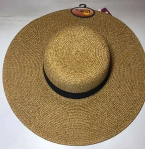 Women's Crushable Packable Wide Brim Paper Black Band Floppy Hat SPF50 Beach  - Picture 1 of 7