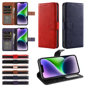 Leather Kickstand Wallet Flip Card Slot Case For iPhone 15, 14, S24, S23, S22 - Picture 1 of 67