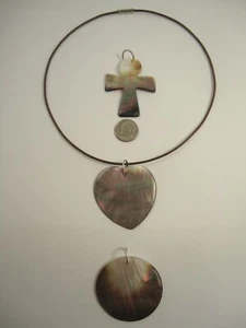 Lee Sands set of 3 Black MOP Pendants w Leather cord Snap Closure Choker - Picture 1 of 9