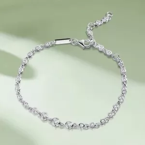 Full Real Moissanite Bubble Tennis Bracelet Chain Women 925 Sterling Silver GRA - Picture 1 of 12