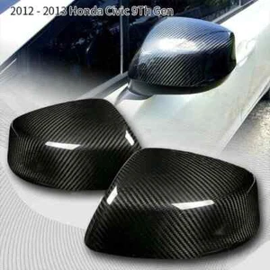 Fit 2012-2013 Honda Civic 9Th Gen Real Carbon Fiber Side Mirror Cover Cap 2PCS - Picture 1 of 5
