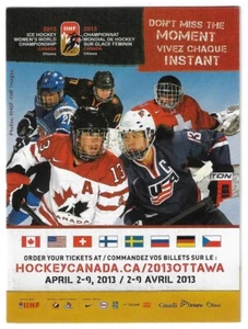RARE 2013 Women's World Hockey Championship BILINGUAL Hockey Schedule !!! - Picture 1 of 3