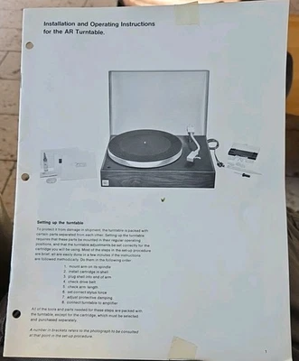  Tocadiscos AR instrucciones de funcionamiento 1968? Foto 1 de 4