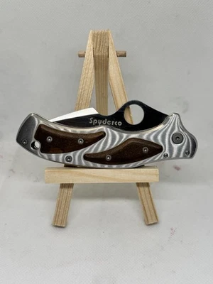 SPYDERCO C99P VOLPE Folding Pocket Knife with wood inlay   MADE in ITALY - Image 1 of 4