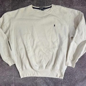 Mens Vintage 90s Polo Ralph Lauren White Navy Blue Logo Crewneck Sweatshirt Sz M - Picture 1 of 4