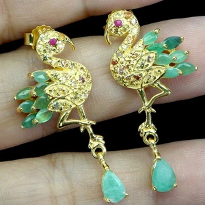 925 Sterling Silber Ohrringe Birne Smaragd 6x4mm Saphir Edelstein Egret Schmuck - Bild 1 von 14