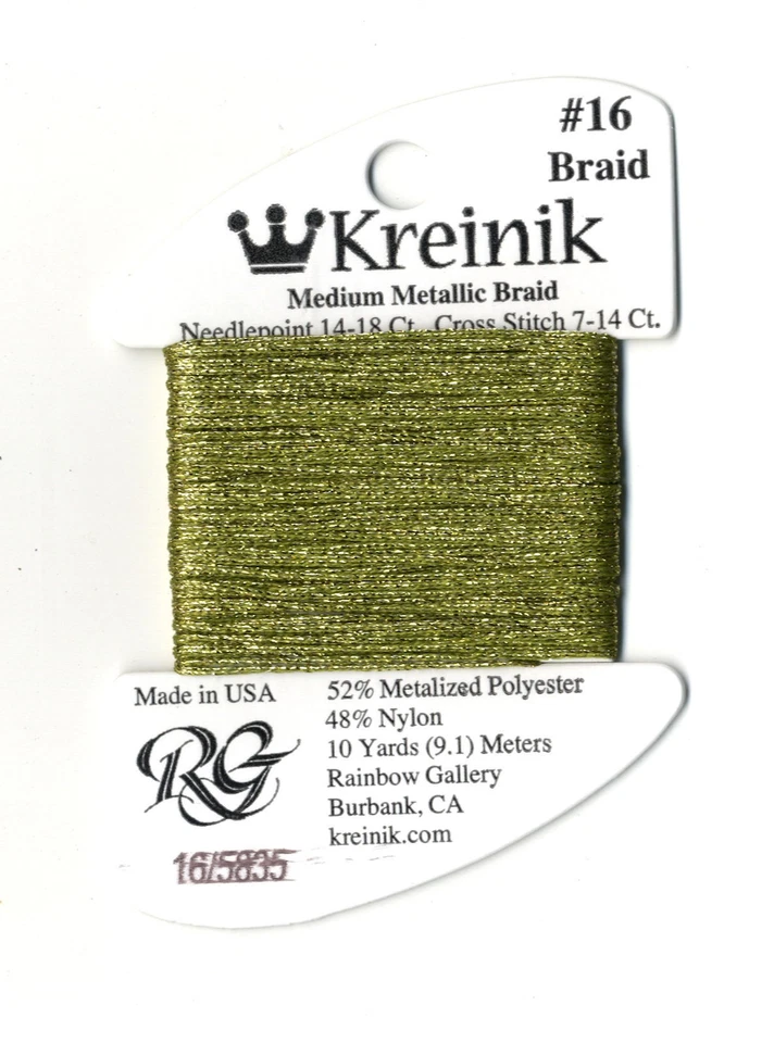 Kreinik Metallic Thread - 11 Yards of #5835 Golden Olive M #16 Braid - #B3849 - Image 1 of 3