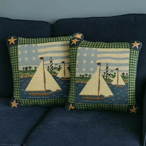 Juego de 2 Almohadas Náuticas WARREN KIMBLE Velero Costero Playa Decoración Americana - Imagen 1 de 4