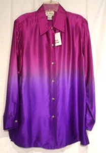NWT LINEA BY LOUIS DELL'OLIO MULTI COLOR LONG SLEEVE 100% SILK BLOUSE MEDIUM - Picture 1 of 4
