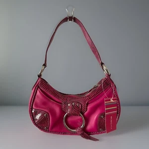 Bolso de Hombro Y2K BCBGirls Rosa Caliente Mini Hobo Estampado de Serpiente Grueso Hardware Nuevo con Etiquetas - Imagen 1 de 13
