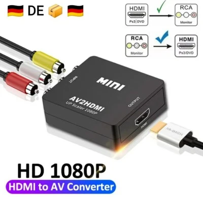 Adapter Da HDMI An Av Cvbs Rca Konverter HD Audio Video Pal / Ntsc + USB Kabel - Bild 1 von 4