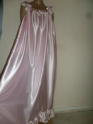 KIMBERLYSECRET ADULT BABY SISSY PINK SATIN FULL LENGTH NIGHTIE FRILLY HEMLINE SIZE LARGE