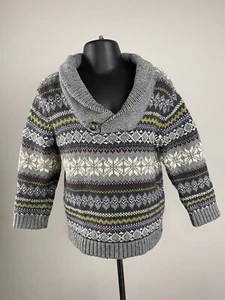 JANIE AND JACK Sweater Knit Gray Fair Isle Boy Sz 2T Cotton Wool - Picture 1 of 5