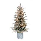 4.5 Foot Pre-Lit Potted Flocked Arctic Fir Artificial Christmas Tree with 70 ...