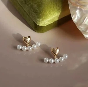 Gold Heart Studs Earrings Love Heart Retro Double Sided Studs Jewelry for Women - Picture 1 of 9