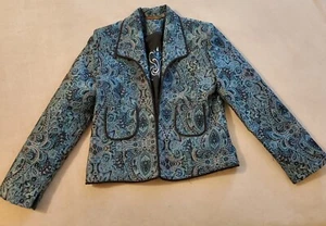 Hanna & Gracie Womens Blue Floral Geometric Blazer Sz 10 - Picture 1 of 7