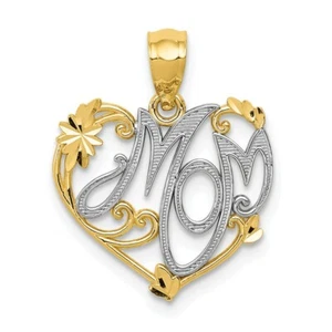 Colgante Elegante De Corazón Para Mamá De Oro Amarillo Y Blanco Pulido De 14K - Imagen 1 de 3