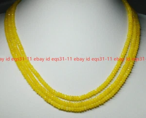 Collana perle pietre preziose rondelle sfaccettate topazio giada gialla 3 file 18-20'' - Foto 1 di 12
