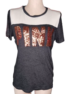 PINK Victorias Secret Campus Bling Tee Sequined Womens Size Small Short Sleeve - Picture 1 of 9