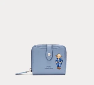 Portafoglio pieghevole Polo Ralph Lauren in pelle con orso polo blu - Foto 1 di 8