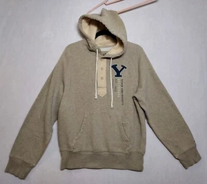 BYU Hoodie Men's Sz S Dad Beige Gray Fleece Y2K Dad Grunge 1/4 Button CL II - Picture 1 of 14