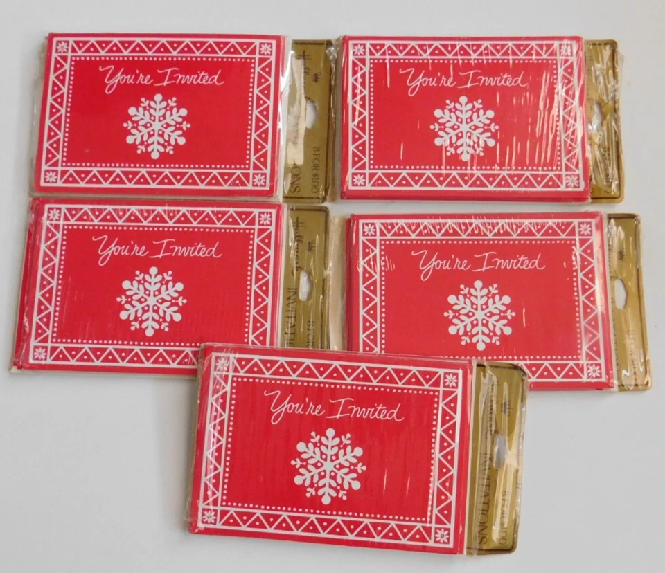 Lote De 5 Paquetes 40 Invitaciones Vintage Sello You Are Invited Fiesta Navidad Foto 1 de 3