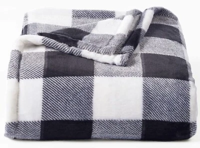 Black Buffalo Checked Plaid Plush Throw Blanket 5' x 6 ft - The Big One - New