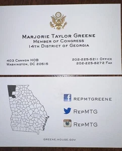 🚨MARJORIE TAYLOR GREENE CONGRESS BUSINESS CARD GEORGIA MAGA - Picture 1 of 1