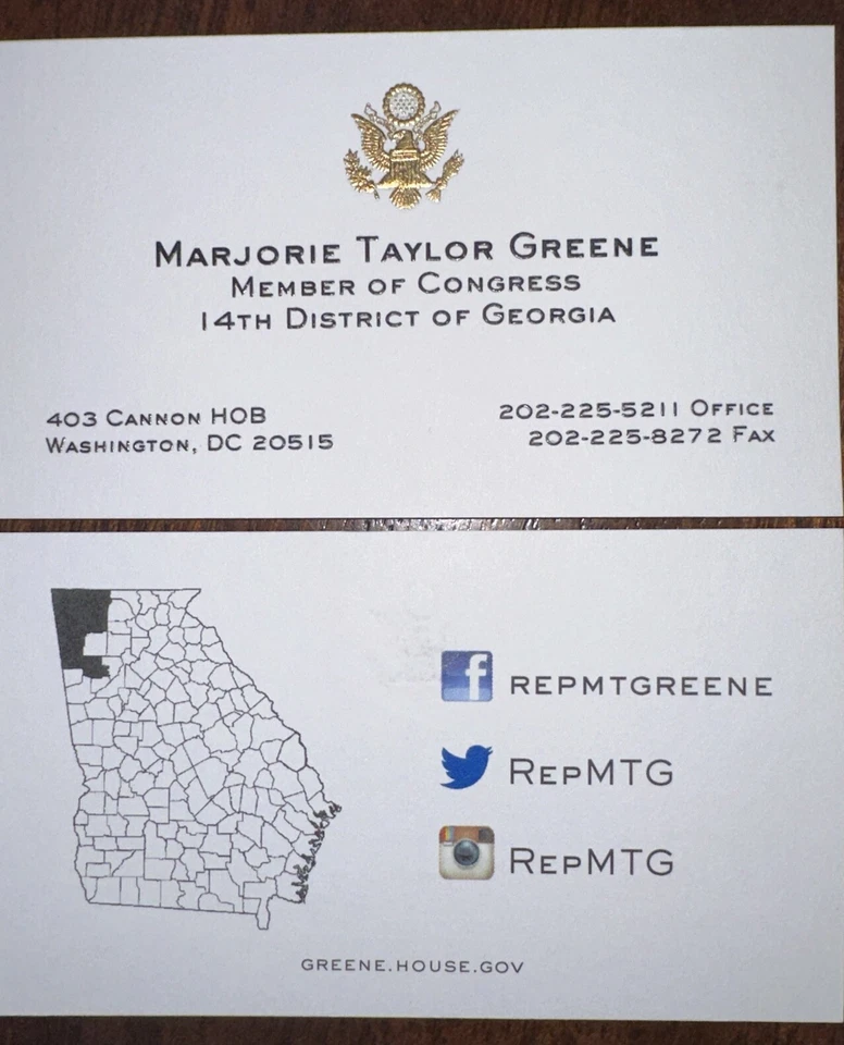 🚨TARJETA DE VISITA CONGRESO MARJORIE TAYLOR GREENE GEORGIA MAGA Foto 1 de 1