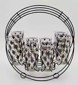 Neuwertiges Libbey Schwarz Gold Argyle Muster Glaswaren Karussell Caddy Set um 1960 - Bild 1 von 9