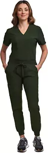 Scrubs for Women Scrub Set - Jogger Pant and Tuck-In V-Neck Top, 5 Pockets, Yoga - Picture 1 of 7
