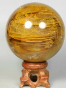 NATURAL Yellow PHANTOM MULTI INCLUSIONS Rainbow CRYSTAL Polishing Sphere Ball - Picture 1 of 12
