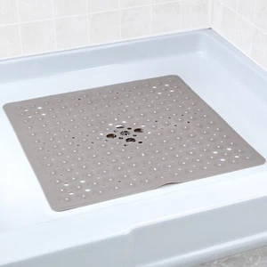 Hellbraune rutschfeste Duschmatte mit Ablauflöchern: SlipX Solutions quadratische Duschmatte - Bild 1 von 6