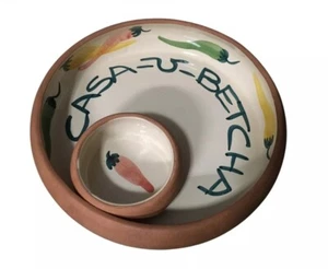 Casa U Betcha One Piece Chip & Dip Bowl Terracotta Handbemalt Portugal - Bild 1 von 1