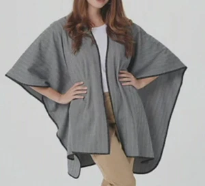Denim&Co Blanket Stitch Herringbone Poncho Sweater Black Dark Gray One Size Miss - Picture 1 of 3