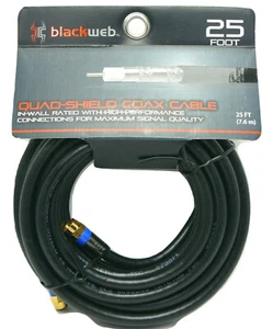Blackweb High Performance Quad Shield Coax Cable Black 25 feet - Picture 1 of 5