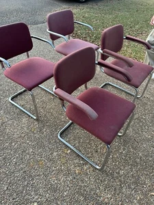 See Of 4 Original Knoll Cesca (Mid Century Modern) Chairs. Color Burgundy - Picture 1 of 6