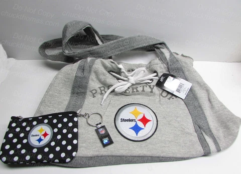 Pittsburgh STEELERS Gray Hoody Purse AND a Nylon Coin Purse w Keyring BOTH NEW Cover