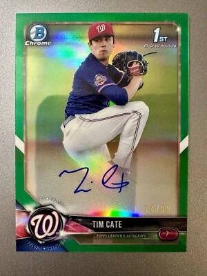 2018 Bowman Draft Tim Cate 14/99 Green Refractor 1st Auto #CDA-TCA Nationals - Image 1 of 2