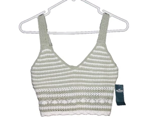 Hollister Crochet Knit Tank Top Womens Size XS White Green Adjustable Straps NEW - Picture 1 of 2