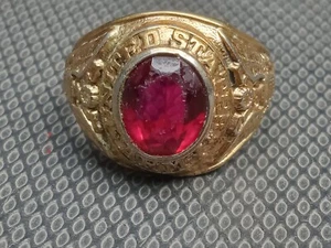 Vintage U.S. Army Graduation Ring 18KT Gold Plated HGE Red Stone AS IS - Picture 1 of 16