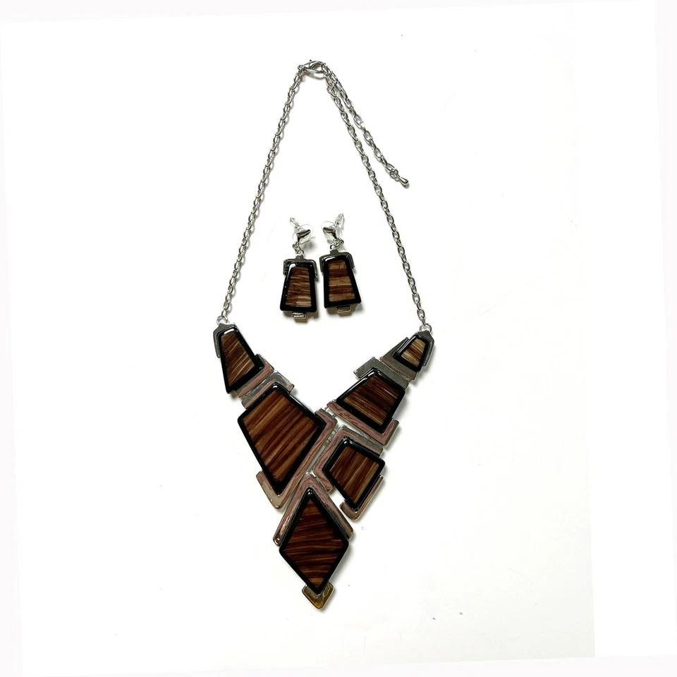 NUEVO Conjunto de joyas de resina con forma de diamante grueso collar y pendientes estilo babero para mujer #4 Foto 1 de 1