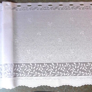Scheibengardine 150cm-56cm hoch mit Ranken Blätter weiß - Bild 1 von 10