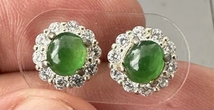 Very Pretty Green Grade A Burma Jade Cabochon Pair - Foto 1 di 8