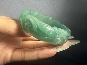 Special Price!Natural Green Dongling Jade Sculpture Bangle/ natural sand line - Picture 1 of 9