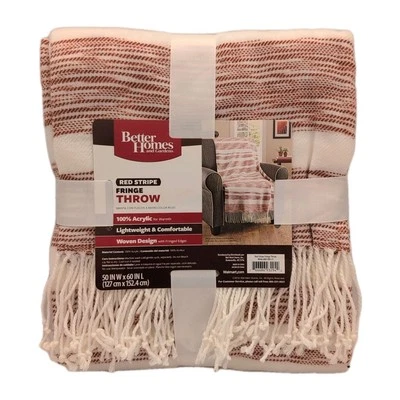 Better Homes and Gardens Fringe Throw 100% Acrylic 50x60 Red Americana - Image 1 of 4