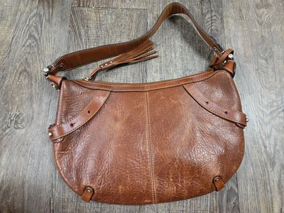 LIZ CLAIBORNE NY Hobo Shoulder Bag Brown Crescent Zip Purse Vtg Genuine Leather - Image 1 of 4